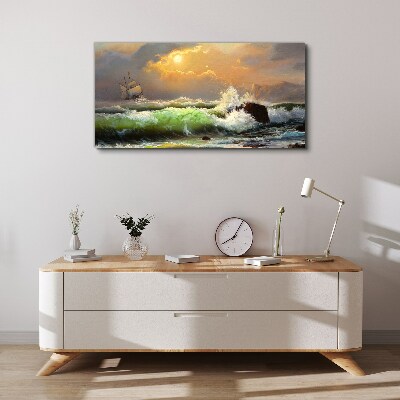 Vászonkép Viharos tenger vitorlás hajóval
