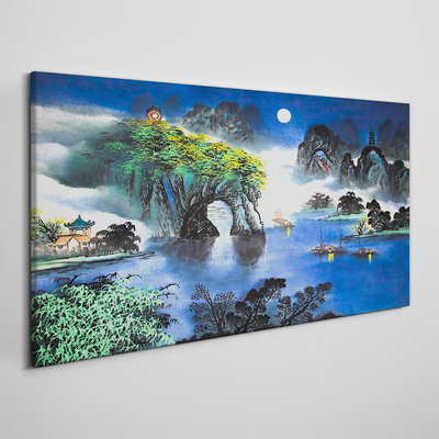 Vászonkép Békés éjszakai táj hegyekkel