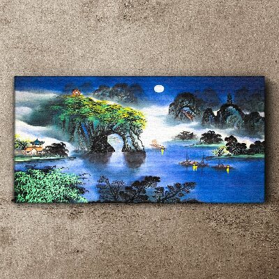 Vászonkép Békés éjszakai táj hegyekkel