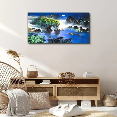 Vászonkép Békés éjszakai táj hegyekkel