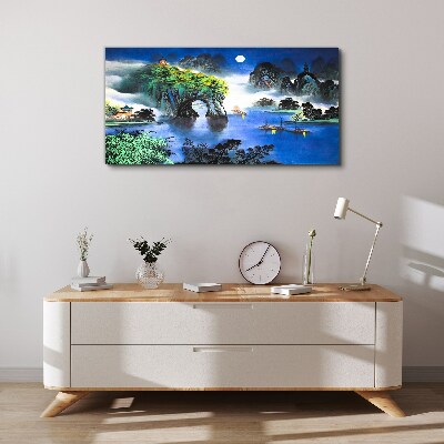 Vászonkép Békés éjszakai táj hegyekkel