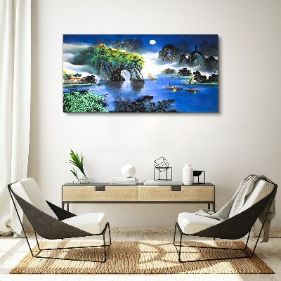 Vászonkép Békés éjszakai táj hegyekkel