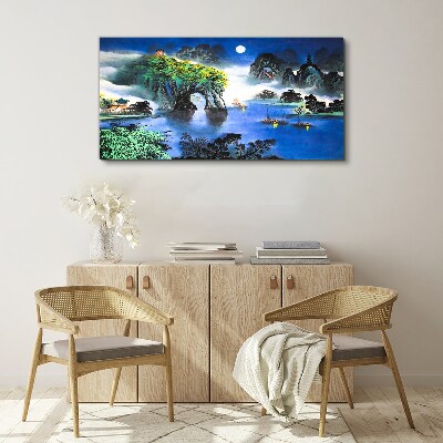 Vászonkép Békés éjszakai táj hegyekkel