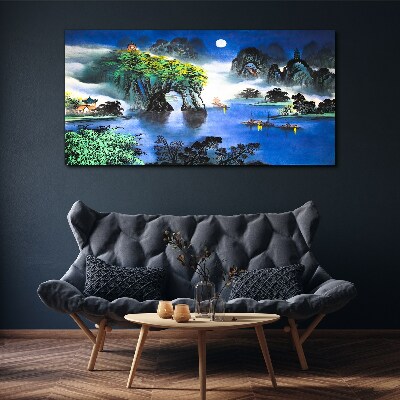 Vászonkép Békés éjszakai táj hegyekkel