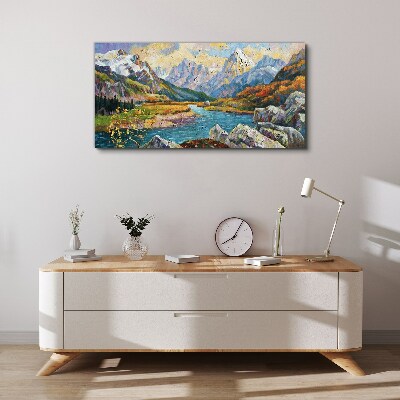 Vászonkép Hegyi táj egy folyóval