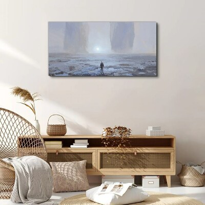 Vászonkép Egyedül kóborol egy ködös térben