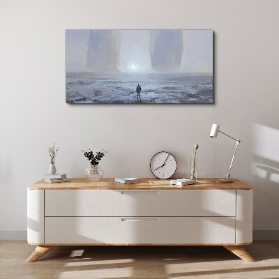 Vászonkép Egyedül kóborol egy ködös térben