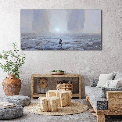 Vászonkép Egyedül kóborol egy ködös térben