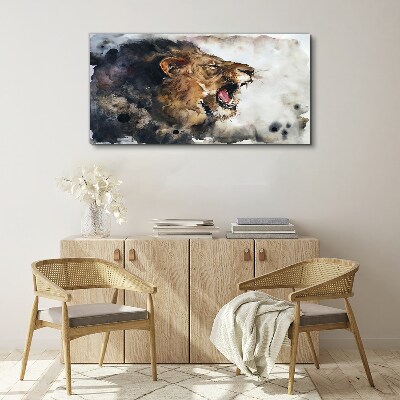 Vászonkép Dühös oroszlán akvarellben