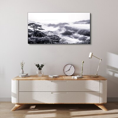 Vászonkép Ködös hegyi panoráma