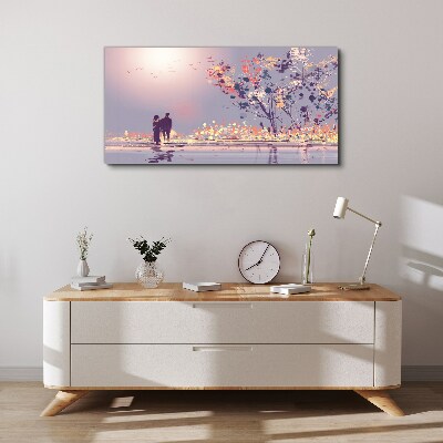 Vászonkép Romantikus séta a naplementében