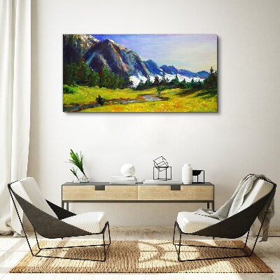 Vászonkép Hegyi táj tavaszi színekben