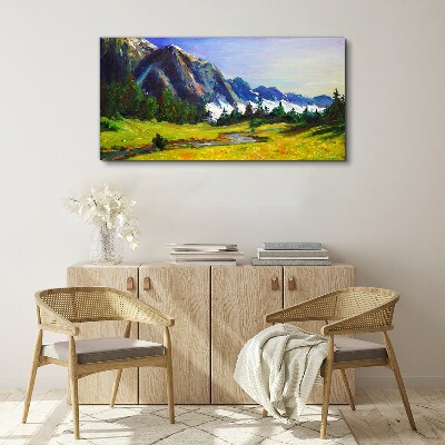 Vászonkép Hegyi táj tavaszi színekben