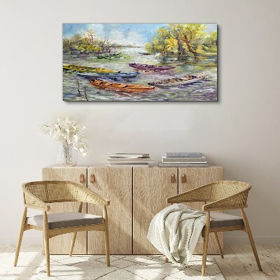 Vászonkép Csendes kikötő színes csónakokkal