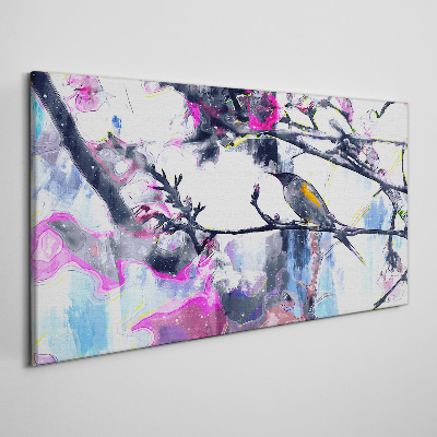 Vászonkép Színes madár a háttérben a virágok