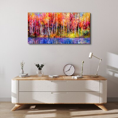 Vászonkép Őszi színek a tó mellett