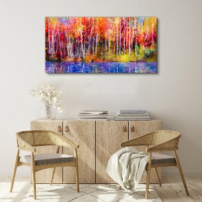 Vászonkép Őszi színek a tó mellett