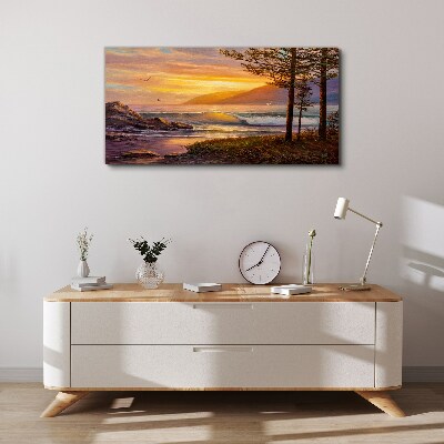 Vászonkép Naplemente a tenger partján