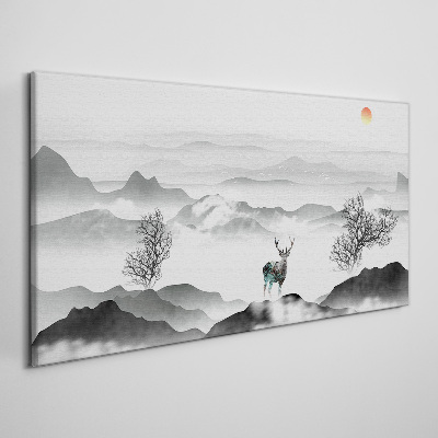 Vászonkép Békés táj szarvasokkal