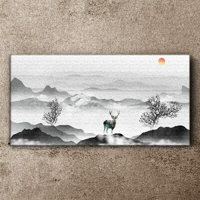 Vászonkép Békés táj szarvasokkal