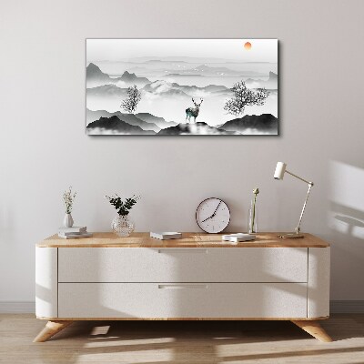 Vászonkép Békés táj szarvasokkal