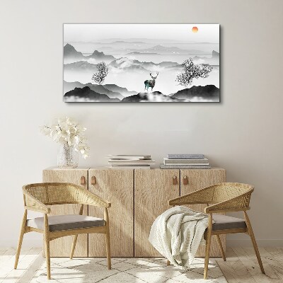 Vászonkép Békés táj szarvasokkal