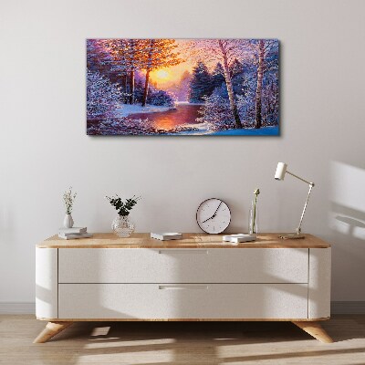 Vászonkép Téli szürkület a folyó felett