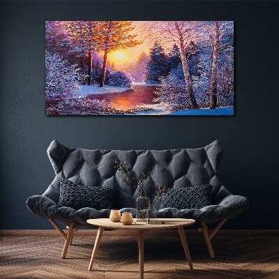 Vászonkép Téli szürkület a folyó felett