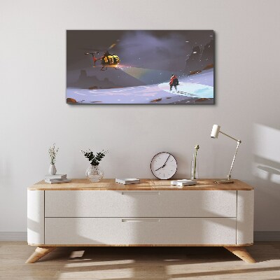 Vászonkép Helikopter a hegyi tájon