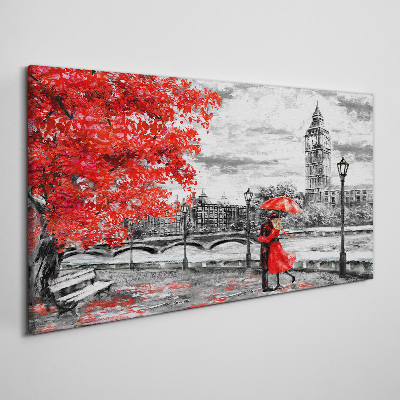 Vászonkép Piros esernyő az esős Londonban