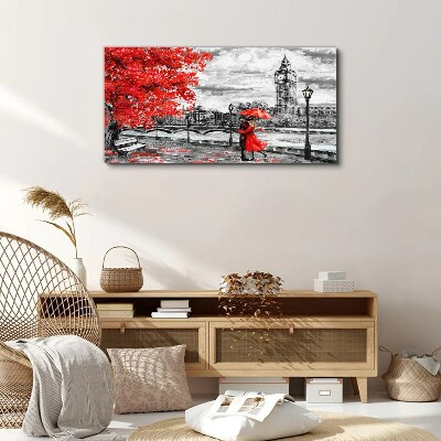 Vászonkép Piros esernyő az esős Londonban