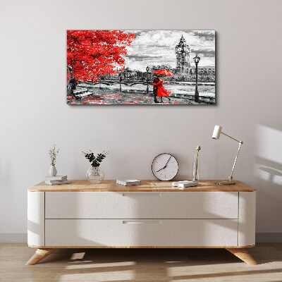 Vászonkép Piros esernyő az esős Londonban