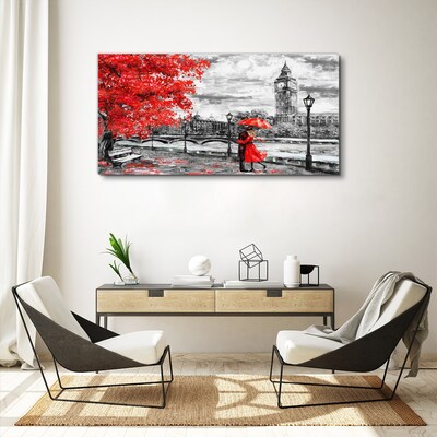 Vászonkép Piros esernyő az esős Londonban