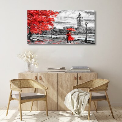 Vászonkép Piros esernyő az esős Londonban