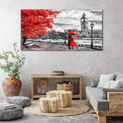 Vászonkép Piros esernyő az esős Londonban