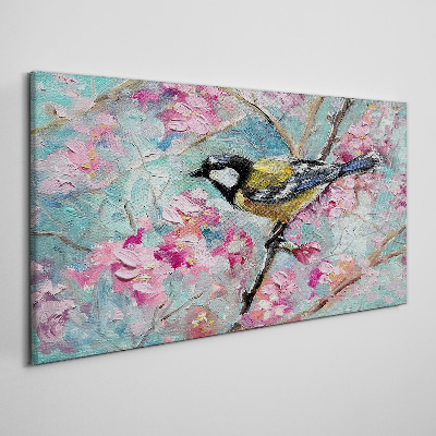 Vászonkép Tavaszi madár énekel egy ágon