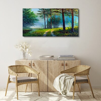 Vászonkép Erdei ösvény a reggeli ködben