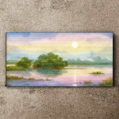 Vászonkép Békés táj a víz mellett