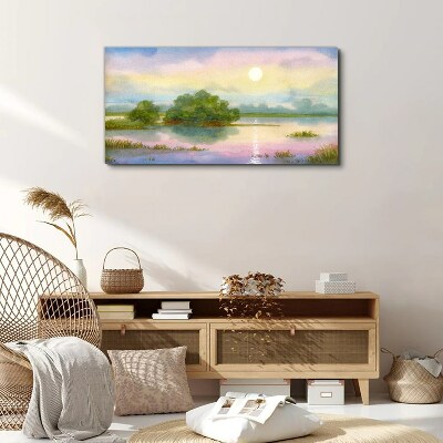 Vászonkép Békés táj a víz mellett