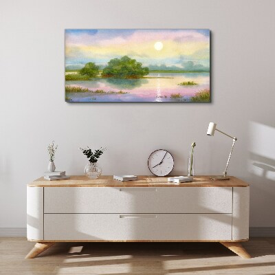 Vászonkép Békés táj a víz mellett