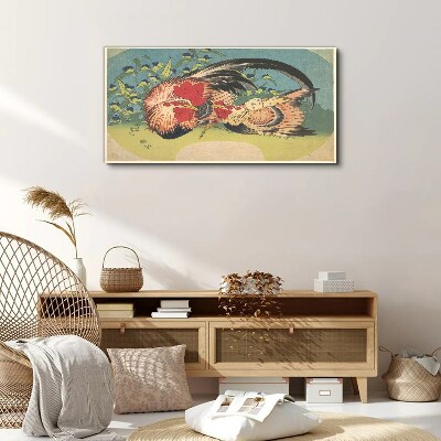 Vászonkép Kakas és csirke a kertben