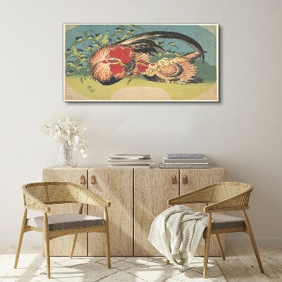 Vászonkép Kakas és csirke a kertben