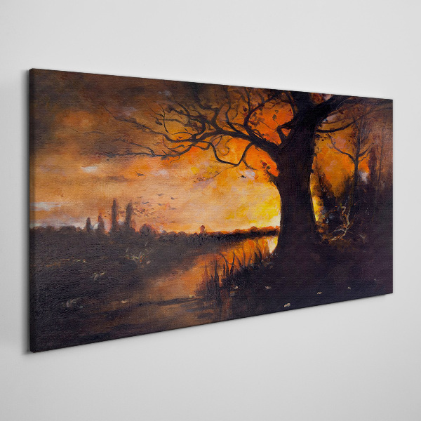 Vászonkép Arany óra a tónál