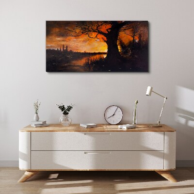 Vászonkép Arany óra a tónál