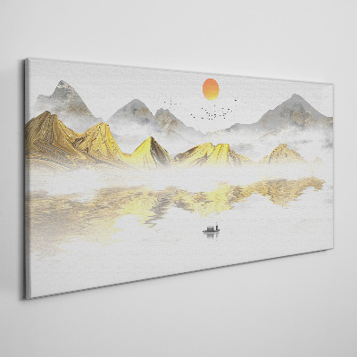 Vászonkép Arany hegyek a reggeli fényben