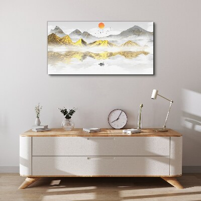 Vászonkép Arany hegyek a reggeli fényben