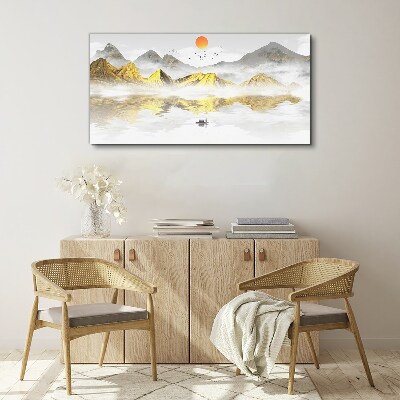 Vászonkép Arany hegyek a reggeli fényben