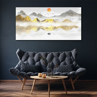 Vászonkép Arany hegyek a reggeli fényben