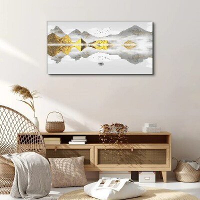 Vászonkép Arany hegyek misztikus tükörképben