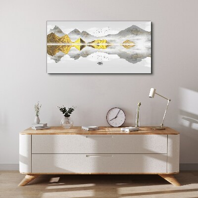 Vászonkép Arany hegyek misztikus tükörképben